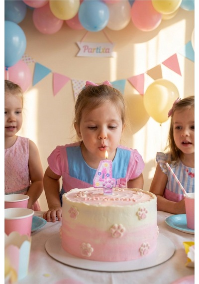 Pati Figürlü Pembe Rakam Mum Doğum Günü Pasta Süsü