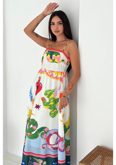 Asprin Fashion İthal Krep Kumaş Kare Yaka Elbise Desenli Desenli