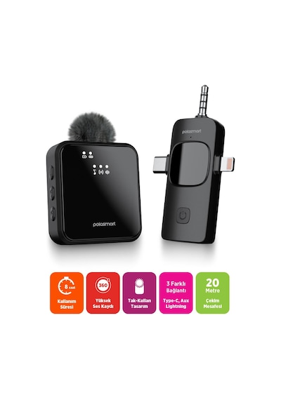 Polosmart Pbs159 Kablosuz Yaka Mikrofonu Siyah