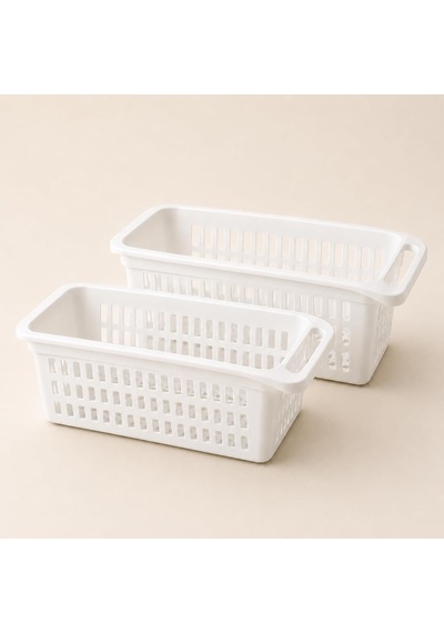 Tr 2'li Beyaz Plastik Organizer Sepet, 30x17x15 Cm Kulplu Dolap İçi Düzenleyici, Mutfak Buzdolabı Raf Sepeti, Sebze, Genel