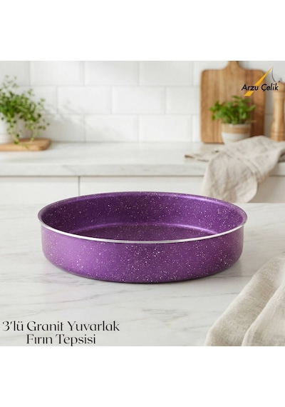 3lü Granit Yuvarlak Fırın Tepsisi Seti - Violet Diğer