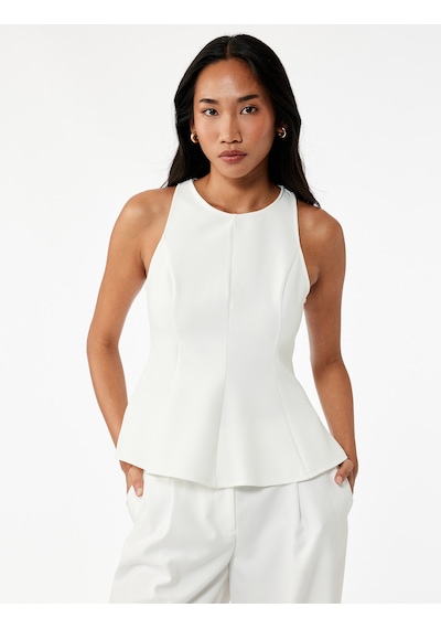 Koton Slim Fit Kolsuz Bisiklet Yaka Peplum Bluz Beyaz 6wak30003pw Beyaz