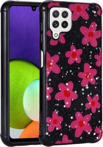 Galaxy M32 Kılıf Simli Desenli Kamera Korumalı Parlak Zore Popy Kapak Çiçek