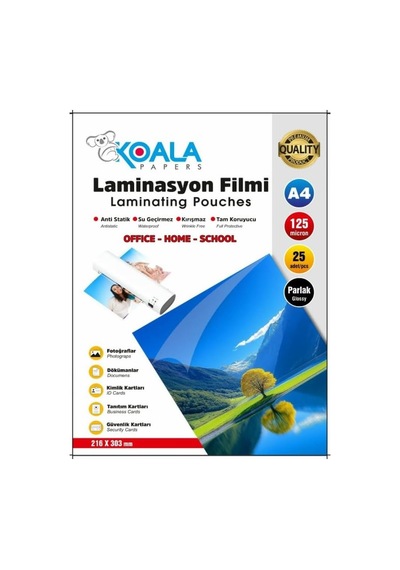 Koala Papers A4 Boyut Laminasyon Kaplama Filmi 125 Micron 25'li Paket Genel