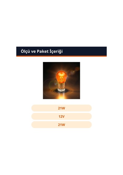 Trobus Turuncu Oto Sinyal Ampulü 93 Kodlu Py21w Bau15s Yakın Tırnak 12v 21w Tek Duylu