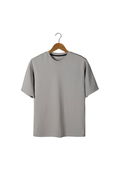 Gri Oversize Bisiklet Yaka T-shirt Gri