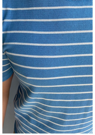 Cool Tarz Erkek Mavi Kısa Kollu Fitilli Akrilik-pamuk Karışımlı Triko T-shirt Mavi Mavi