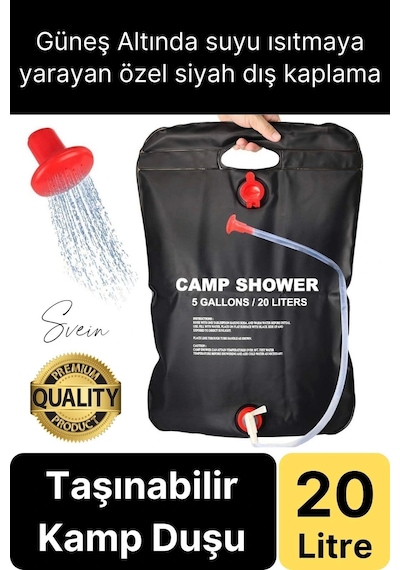 Premium Güneşte Isınabilen Taşınabilir Katlanabilen 20 Lt Kamp Duşu Seti Yıkanma Banyo Hortum Başlık Diğer