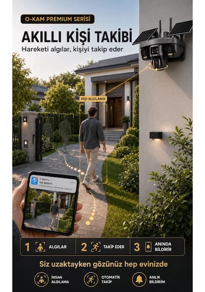 O-kam Ok335 Premium Serisi 12mp 4 Kameralı 4g Çift Solar Panel Gece Görüş 180gb 12ayx15gb İnternet +128gb Hafıza Akıllı Kamera