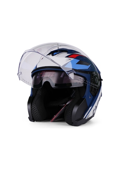 Valente Çenesiz Yarım Kask Caspiano Çenesi Z Csp 097 Matt Blue Gray Şeffaf Vizörlü Motosiklet Kaskı Mavi