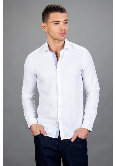Tudors Slim Fit Dar Kesim Oxford Spor Erkek Gömlek-11662 Beyaz