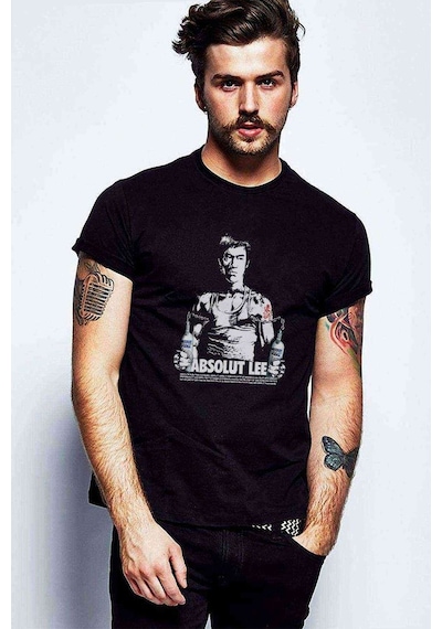 Bruce Lee Absalut Lee Metal Rock Baskılı Siyah Erkek Tshirt
