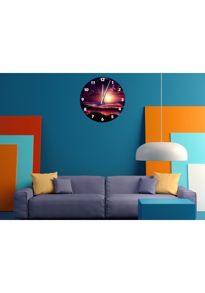 Ti-play Muhteşem Gökyüzü Ve Şehir 30x30cm Akrilik Dekoratif Modern Duvar Saati ÇOk Renkli