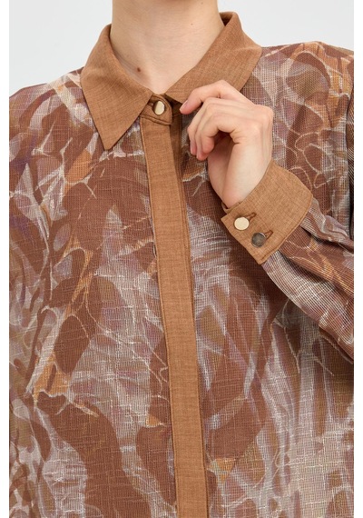 Esswaap Desenli File Kumaş Tunik Pantolon Takım Camel Kahverengi