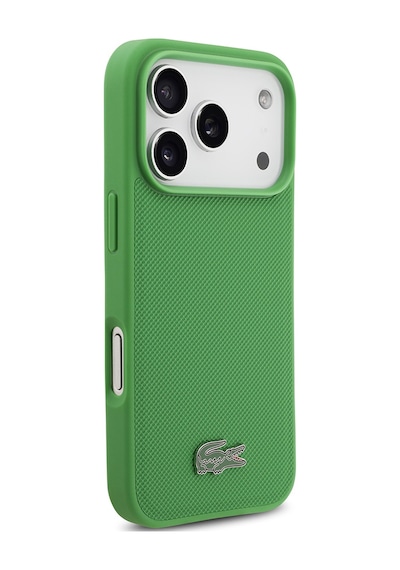 Apple Uyumlu iPhone 18 Pro Kılıf Lacoste Lisanslı M-safe Şarj Özellikli Pu Pike Desenli Metal Logolu Kapak Yeşil
