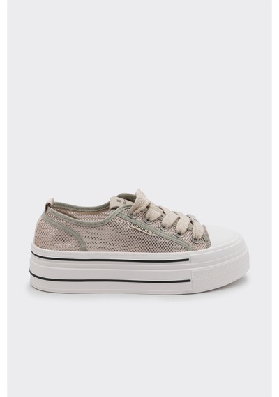 Derinet Bağcıklı Taş Aksesuarlı Kadın Sneaker Bej Bej