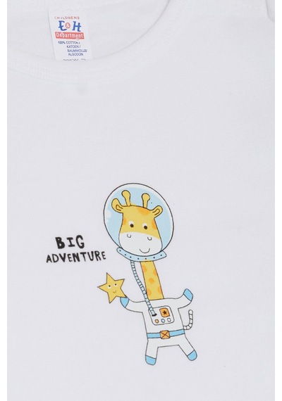 Breeze Erkek Bebek Çıtçıtlı Zıbın Body Astronot Zürafa Baskılı 9 Ay-3 Yaş, Beyaz-beyaz Beyaz