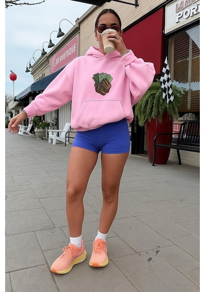 Benroma 3 İplik Penye Money Baskılı Sweatshırt Pembe