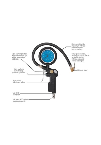 Workpro Wp314063 16bar Yağlı Basınç Göstergeli Profesyonel Havalı Lastik Şişirme Tabancası Fr Wp314063