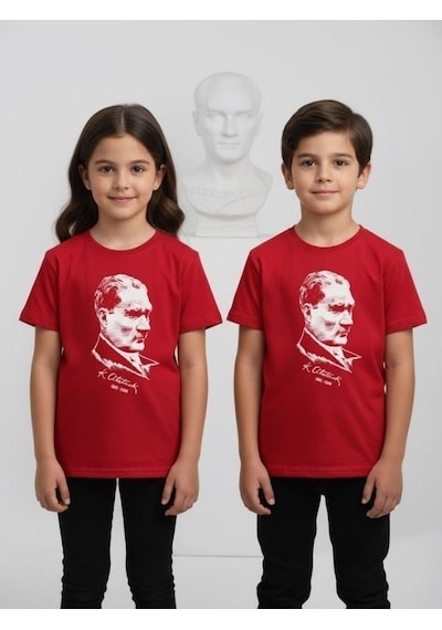 Zekids Çocuk Atatürk Baskılı Yarım Kollu T-shirt-17205 Kırmızı