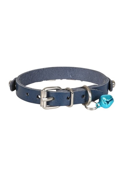 Cattie İsimlikli Deri Kedi Boyun Tasması M 1 x 21 - 25 CM Royal Mavi
