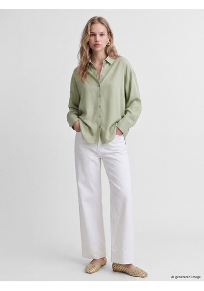 Lcw Vision Haki Oversize Poplin Kadın Gömlek