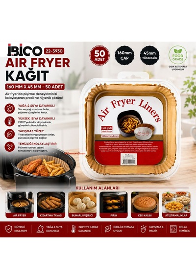 Air Fryer Kağıt Pişirme Kalıbı Kare 16x4.5 Cm 50'li Çok Renkli