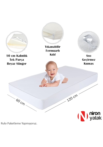 Sıvı Geçirmez Bebek Yatağı - 60x120 Cm Yıkanabilir Kılıflı Yatak