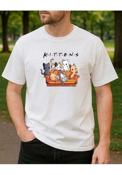 Hugo Boss Kittens Baskılı T-shirt Beyaz