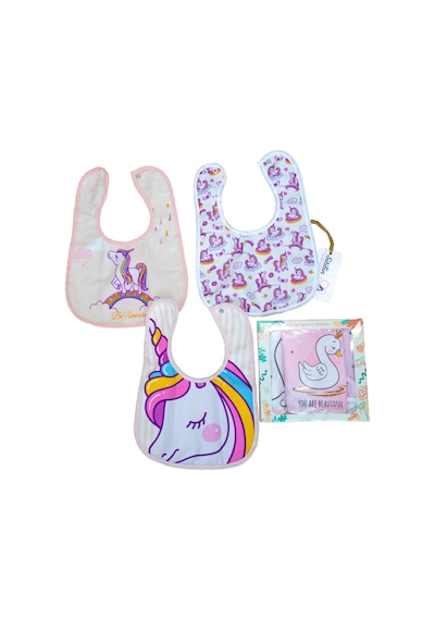 Çift Katlı  Çıtçıtlı Bebek Mama ve Salya Önlük 3 Adet STL6075 Çok Renkli