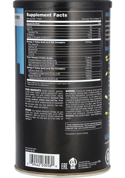 Animal Advanced Omega -3 & Efas 30 Paket Usa Version - Dmm00743