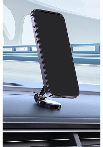 Manyetik Araç Telefon Tutucu, Gösterge Paneli İçin, 360 Derece Dönebilir Mıknatıslı Metalik Gri