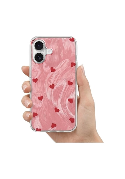 Apple İphone 17 Uyumlu Kılıf Pink Heart Silikon Kılıf Kırmızı