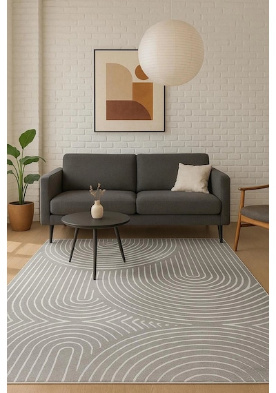 Gri Zemin Bohem Tarz Modern Halı Dekoratif Kilim