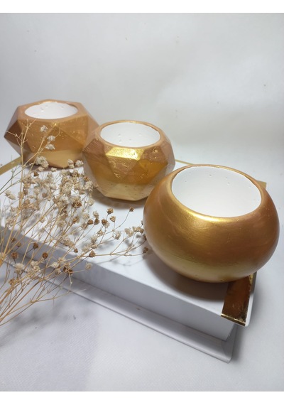 Dekoratif Antiquity Gold Saksı 3'lü Set - Kaktüs/sukulent Saksısı,çiçeklik Seti -