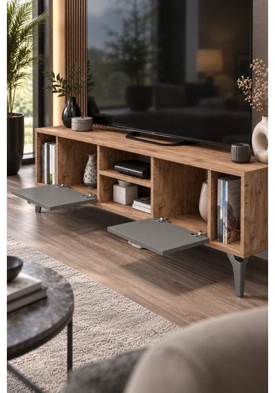 Sulorahome Kahverengi Ve Antrasit Kapaklı Tv Sehpası Atlantik Çam - Antrasit Sulorahome Kahverengi Ve Antrasit Kapaklı Tv Sehpası Atlantik Çam - Antrasit