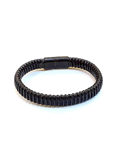 Obsidian Coil Siyah Spiral Dokulu Hakiki Deri Erkek Bileklik-1445 Antrasit