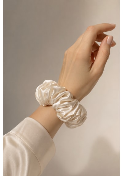 Lüks Saten Saç Tokası Saç Kırmayan İz Bırakmayan Large Scrunchie Topuz Tokası 3adet Beyaz