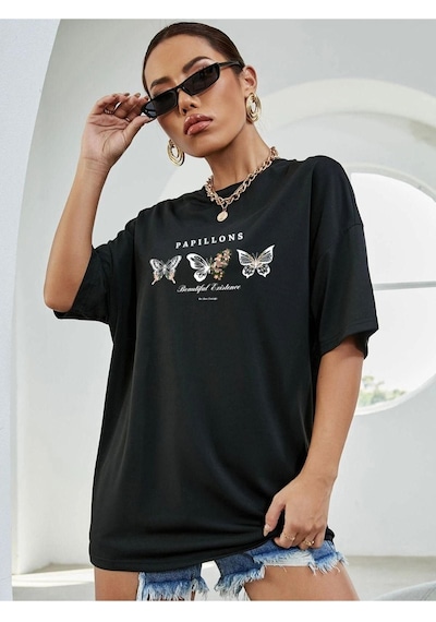 Unisex Kelebek Baskılı Oversize T-shirt 001