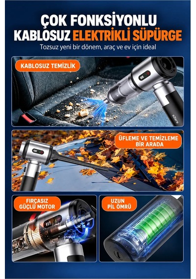 Northcity Ezere Duoforcevac 22000pa Güçlü Portatif Taşınabilir Vakumlu Kablosuz Üflemeli Mini Araç Süpürgesi- 5775