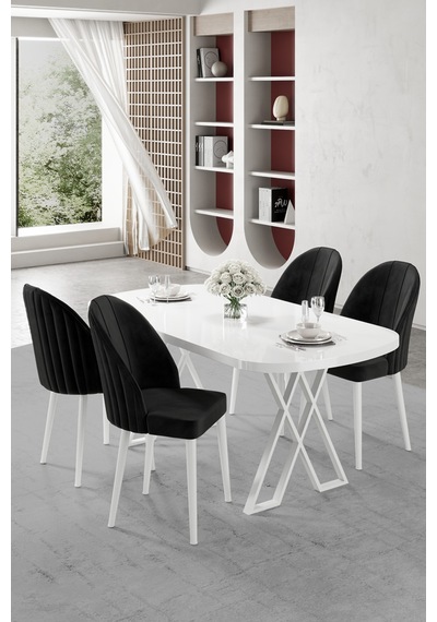 Canisa Kaye Serisi Mdf 90x168 Beyaz Mutfak Masası Takımı 4 Siyah Sandalye Beyaz Masa Siyah Sandalye Canisa Kaye Serisi Mdf 90x168 Beyaz Mutfak Masası Takımı 4 Siyah Sandalye Beyaz Masa Siyah Sandalye