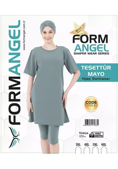 Form Angel Kadın Düz Renk Büyük Beden Kısa Kollu Likralı Tesettür Mayo Karışık Renk