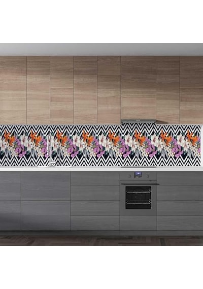 Tezgah Arası Folyo Kaplama Folyosu Çizim Çiçekler 60x200 Cm Diğer