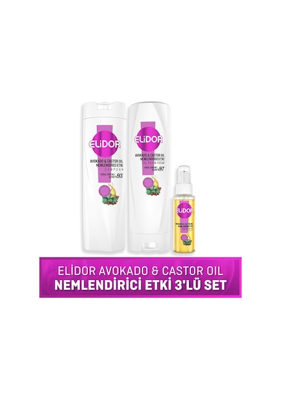 Elidor Avokado ve Castor Oil Nemlendirici Etki Saç Bakım Seti