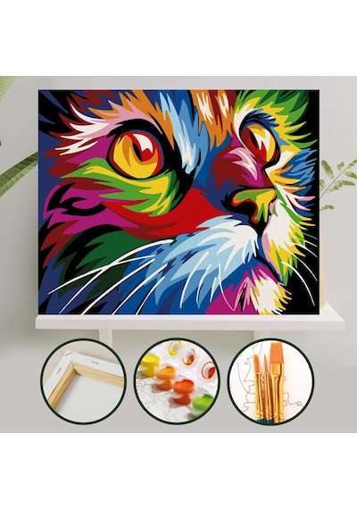 Sayılarla Boyama Tuval Seti 40x50 Cm - Renkli Kedi