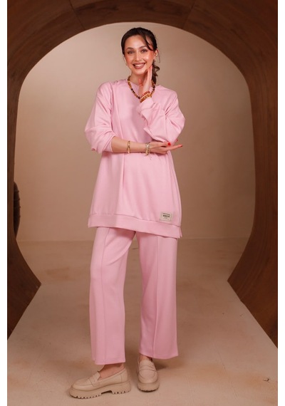 Balenbi Kadın Oysh Modal Kumaş Oversize 80 Cm Tunik Bol Paça Pantolon Tesettür Takım 1228 Pembe Balenbi Kadın Oysh Modal Kumaş Oversize 80 Cm Tunik Bol Paça Pantolon Tesettür Takım 1228 Pembe