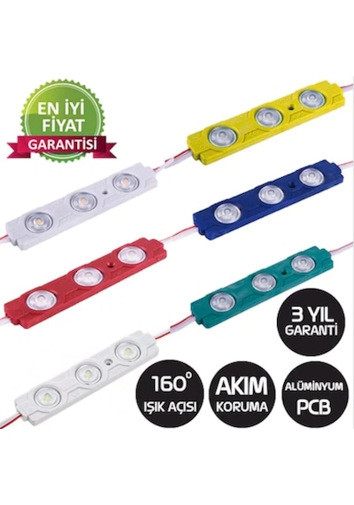 Kampanya! 20 Adet Modül Led Üç Çipli Mercekli 2835 1,5Watt 12Volt