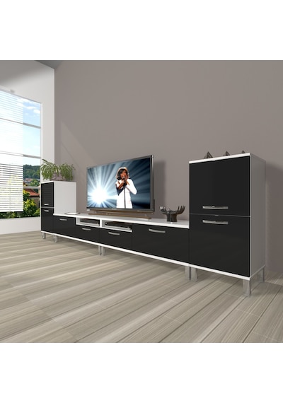 Decoraktiv Eko 9220 Slm Krom Ayaklı Tv Ünitesi Tv Sehpası Beyaz - Siyah