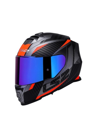 Gökkuşağı Vizörlü + Ls2 Storm 2 Racer Full Face Motosiklet Kaskı Mat Titanyum - Turuncu