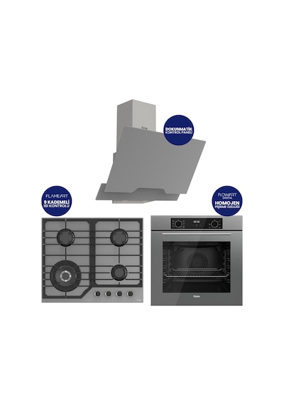 Flowart Digital Asimetrik QBL63CPR+NT028-WFA+D065 Gri Cam Ankastre Set